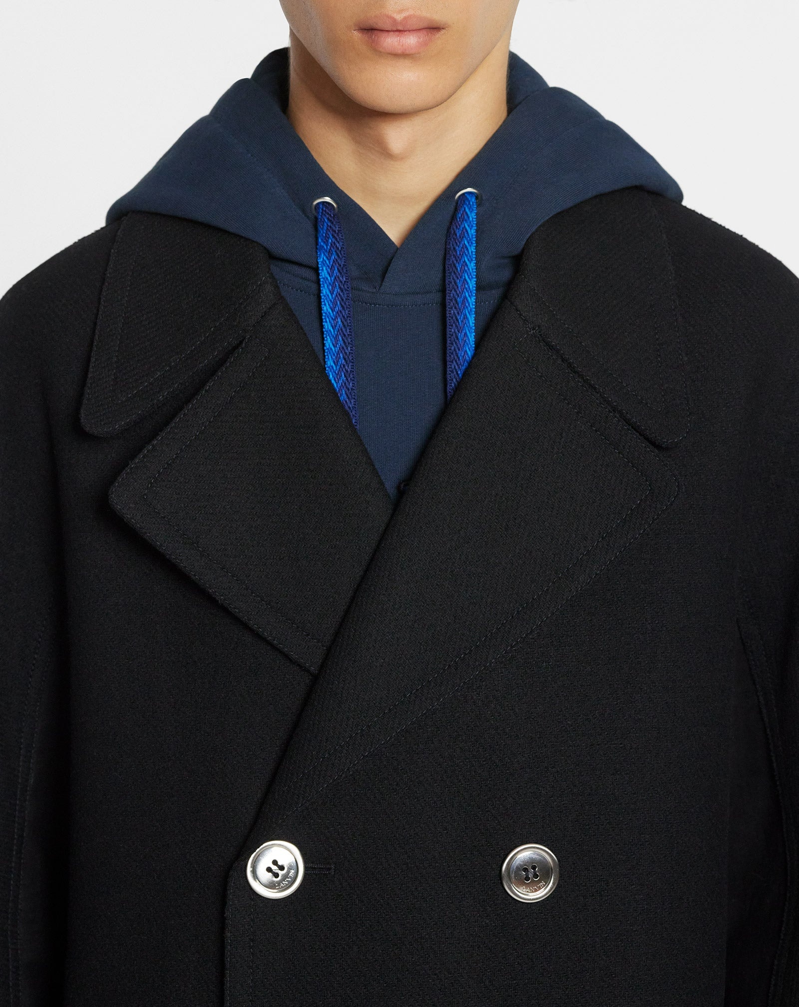 DOUBLE-BREASTED COAT WITH CONTRASTING PANELS AND KIMONO SLEEVES - 5