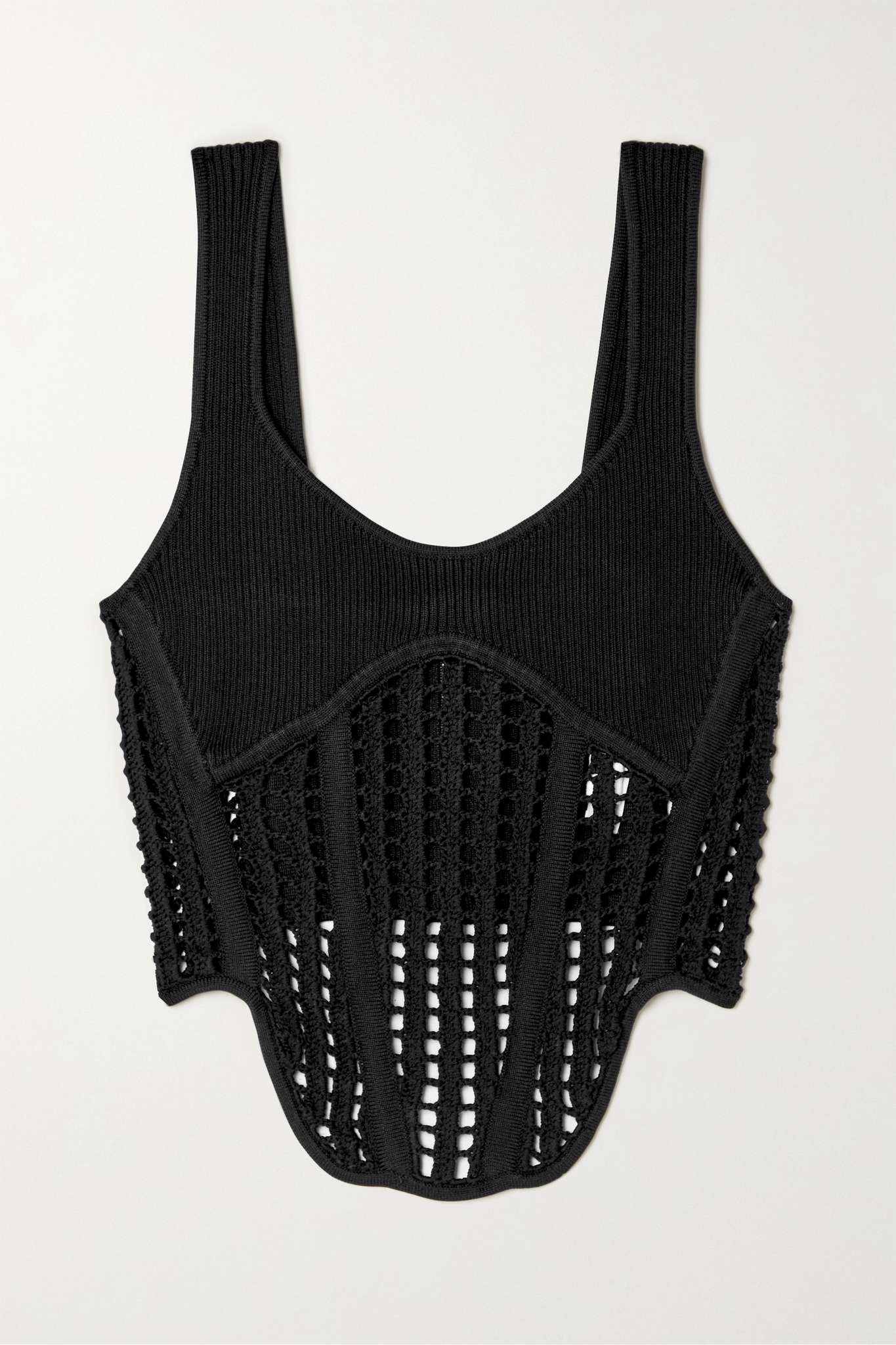 Cropped recycled ribbed and open-knit top - 1