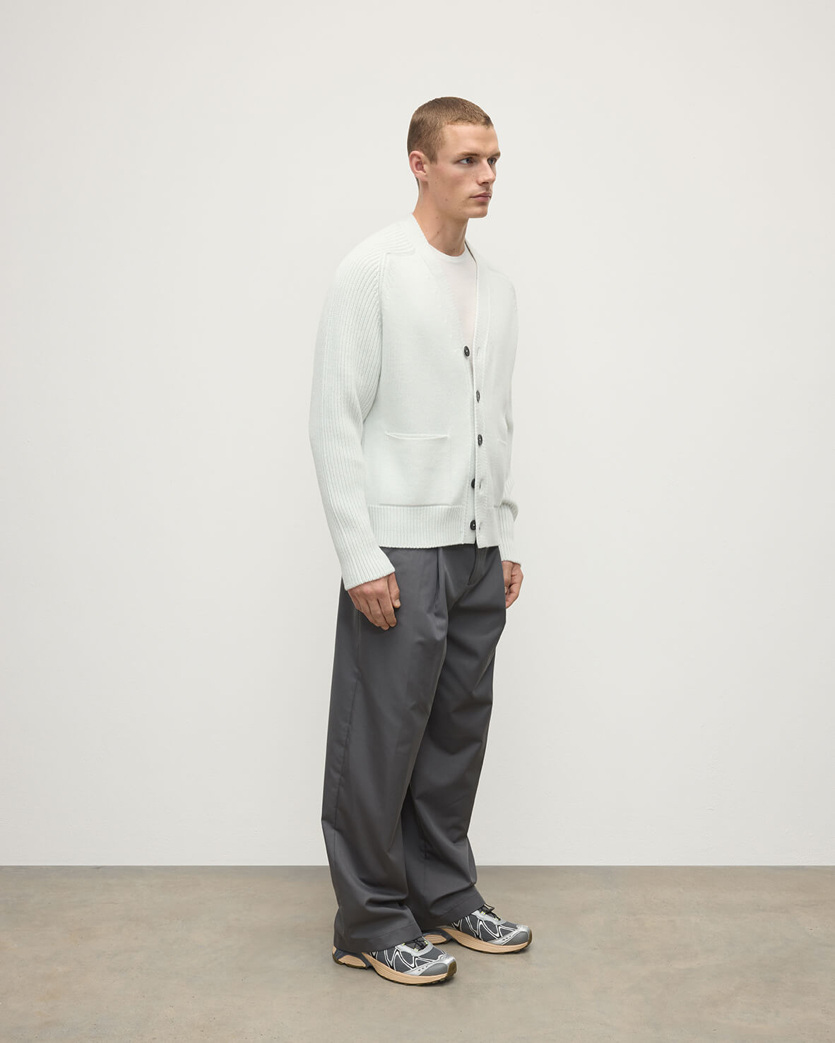 Ribbed Cashmere White Cardigan - 3