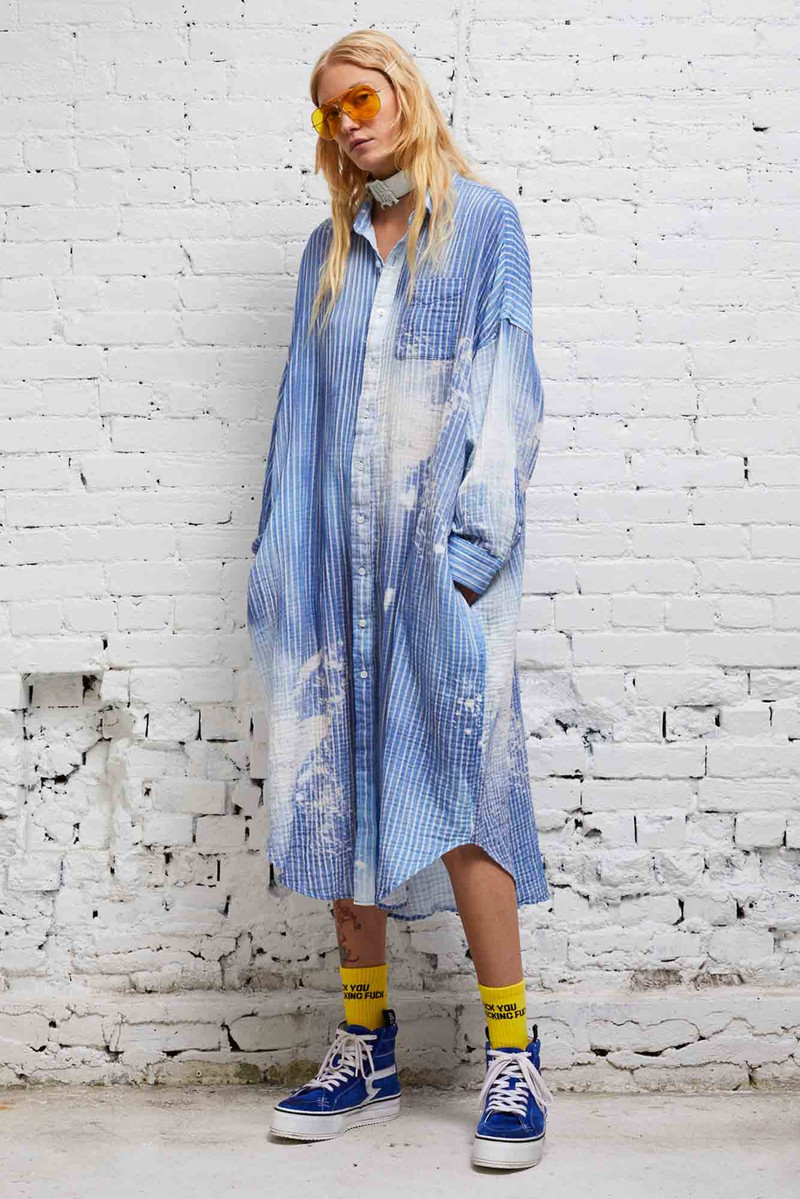 R13 JUMBO SHIRTDRESS - BLEACH BLUE PINSTRIPE outlook