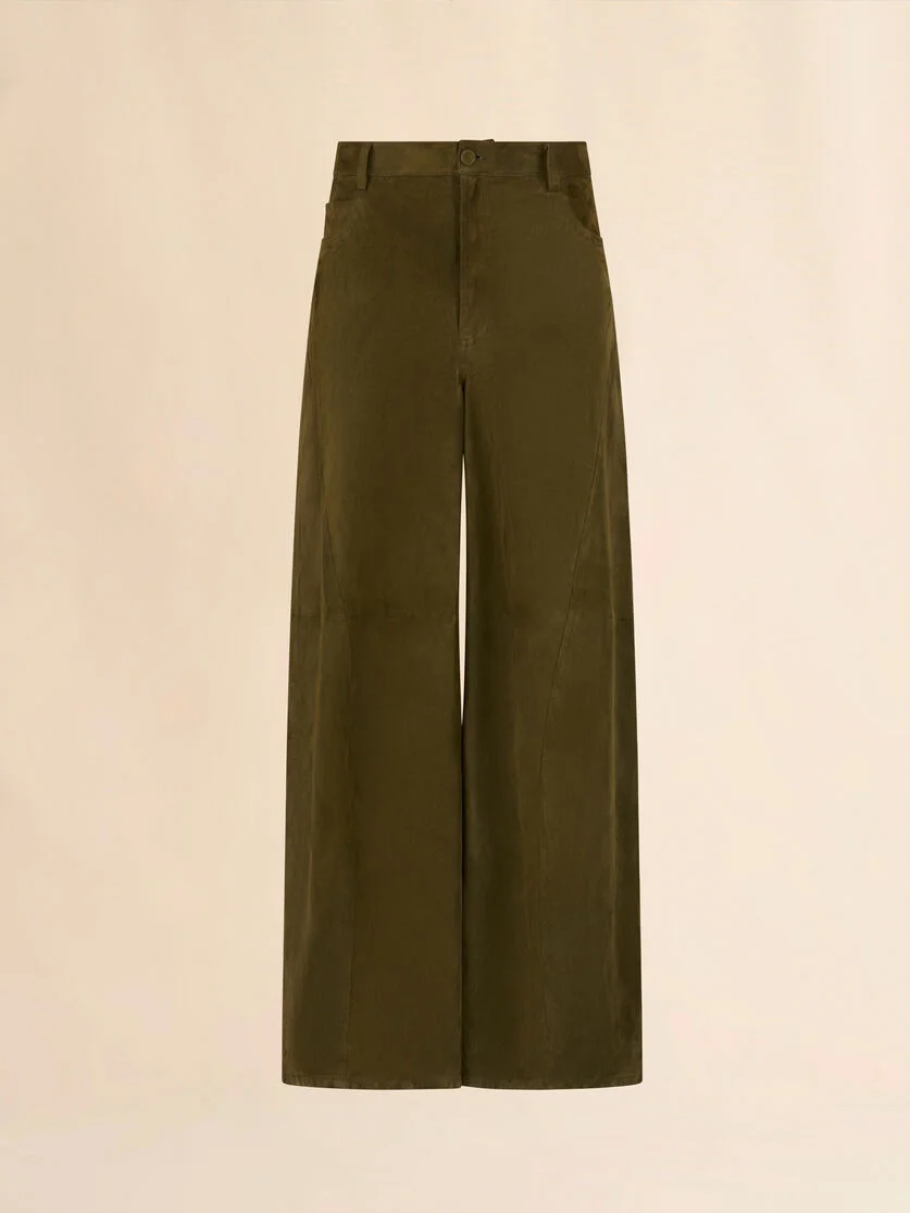 DEEP GREEN SUEDE TWISTED TROUSERS - 1