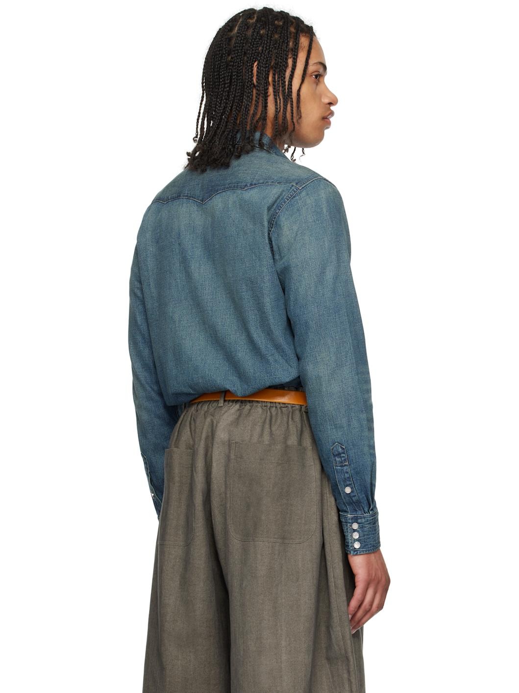 Blue Slim Fit Western Denim Shirt - 3