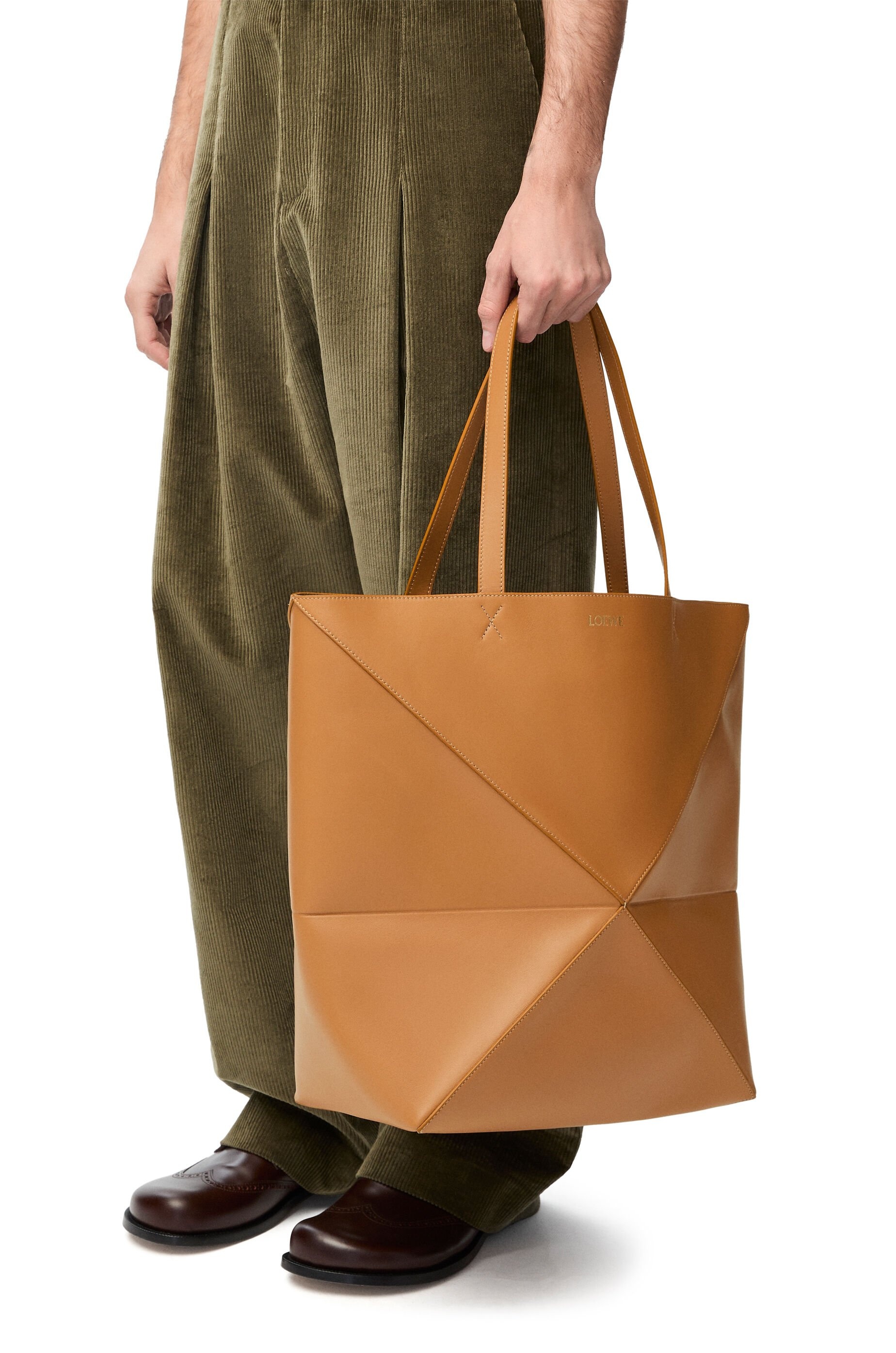 XL Puzzle Fold Tote in shiny calfskin - 3