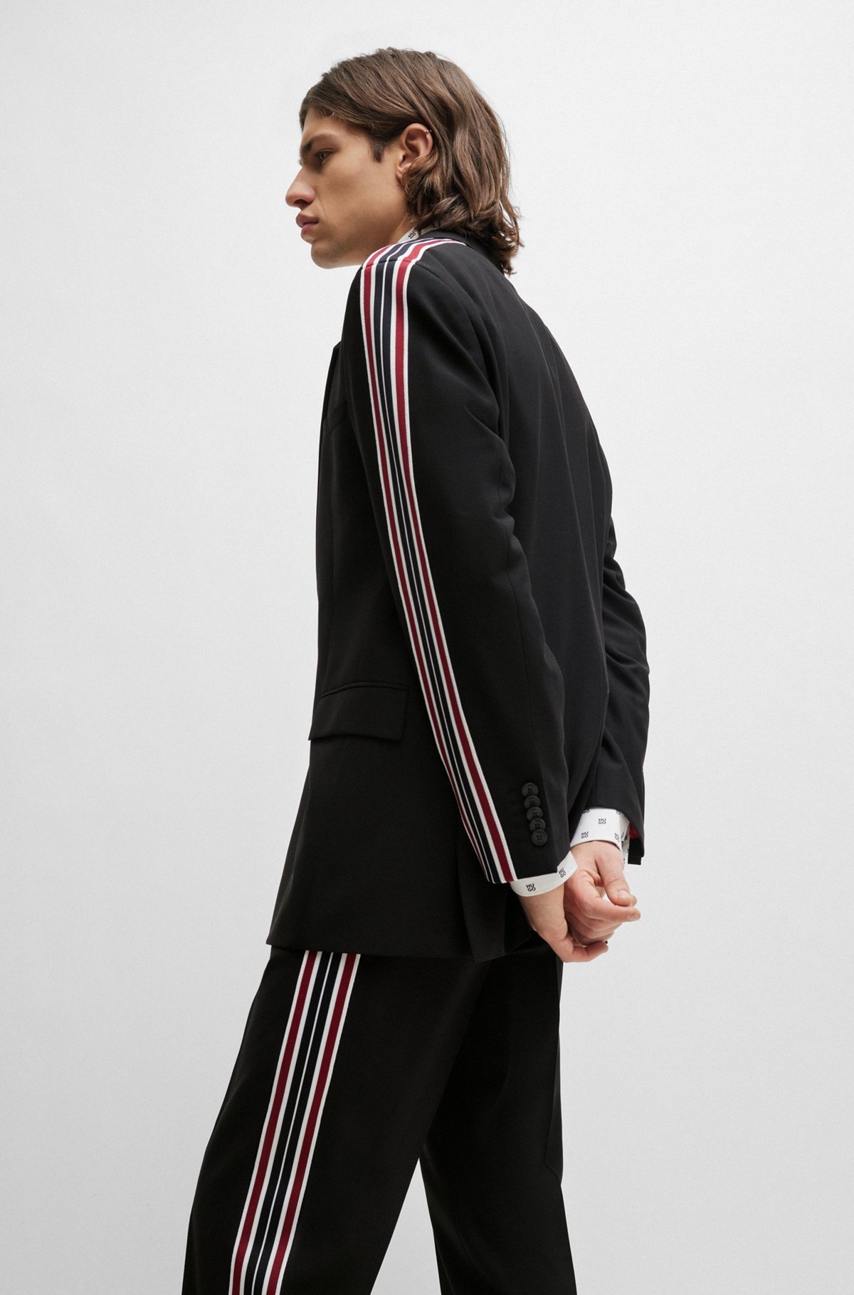 WOOL-BLEND SUIT WITH STRIPED-TAPE TRIMS - 6