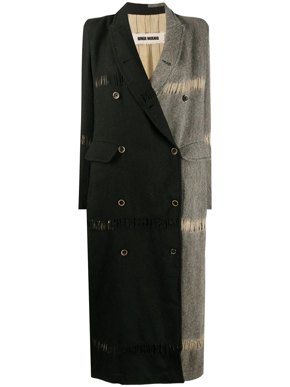 two-tone double-breasted coat - 1