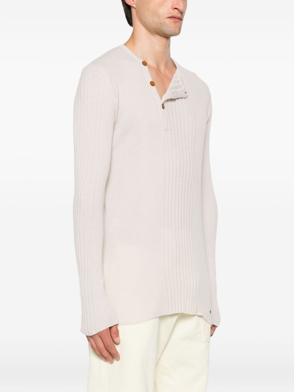 ribbed button-placket sweater - 3
