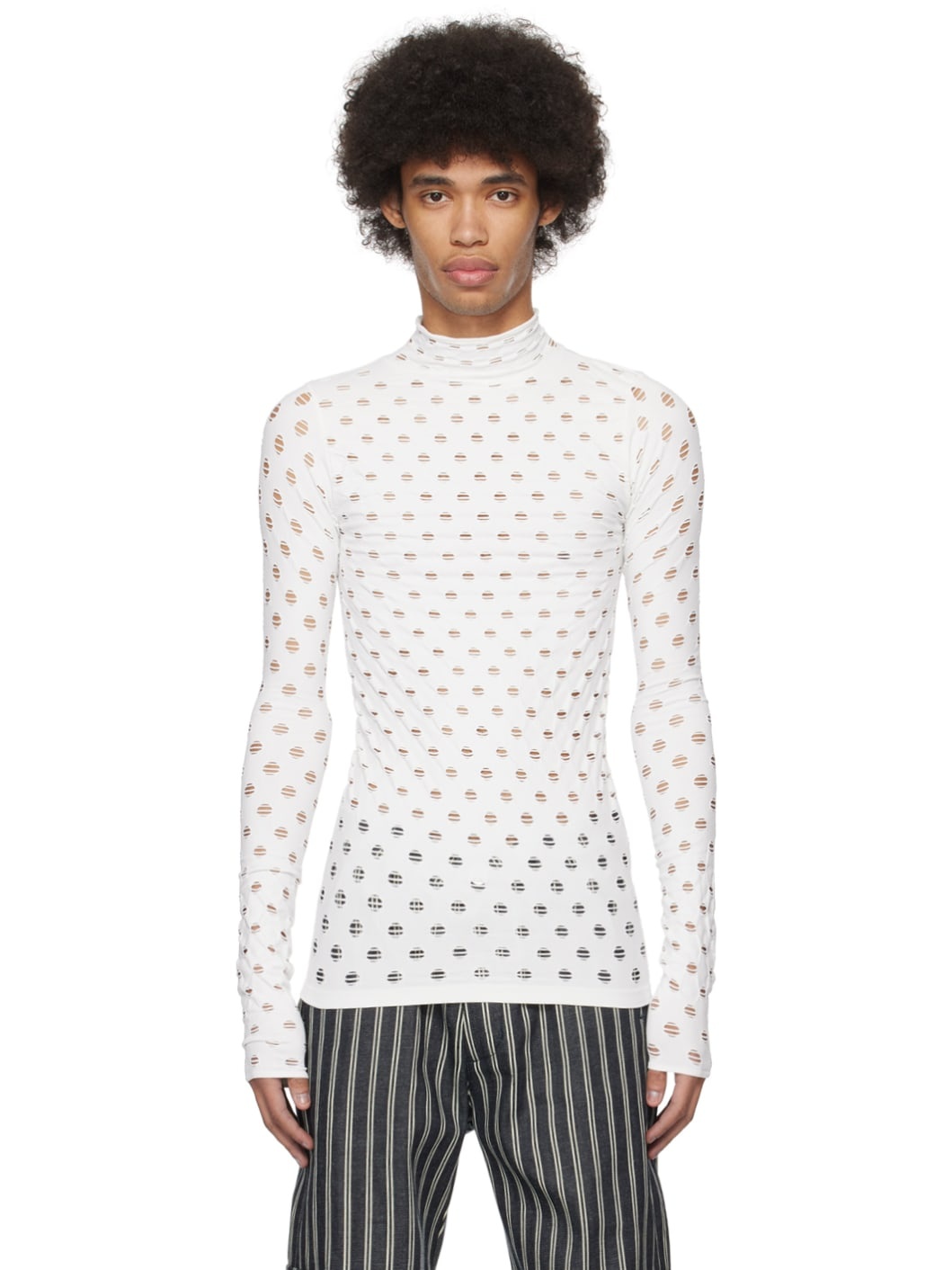 White Perforated Turtleneck - 1