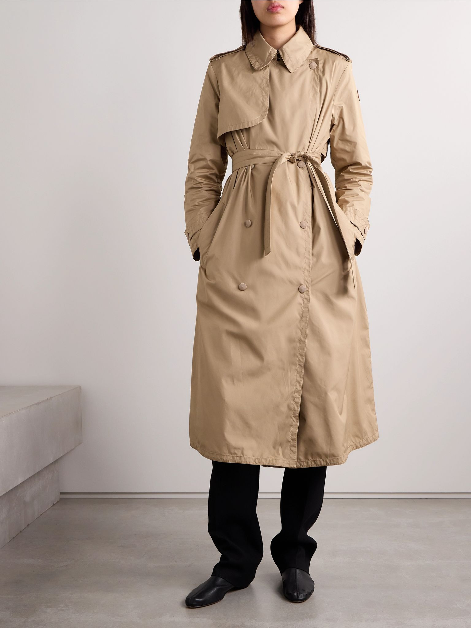 Barbentane belted double-breasted padded shell down trench coat Sand - 3