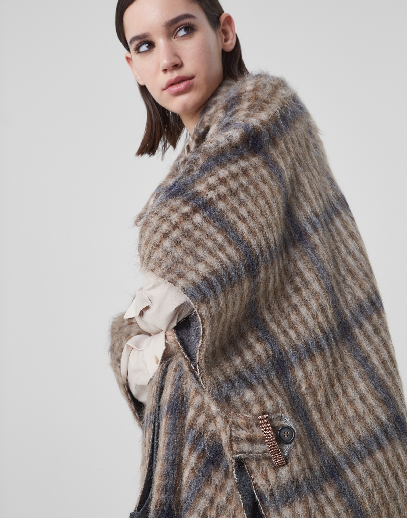 Tartan intarsia double knit cape in virgin wool, mohair and cashmere - 3