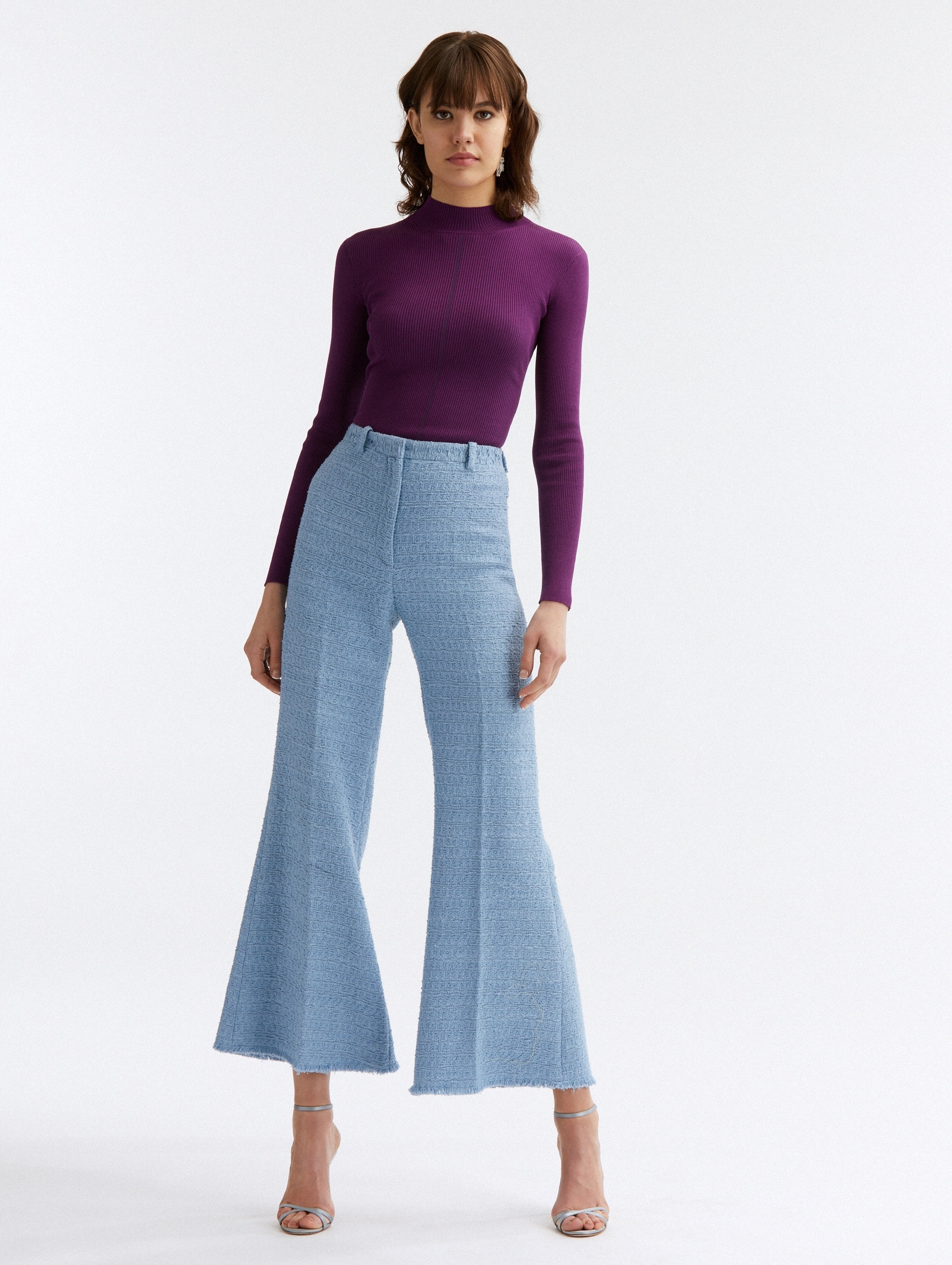 HIGH WAISTED TWEED FLARE PANTS - 2