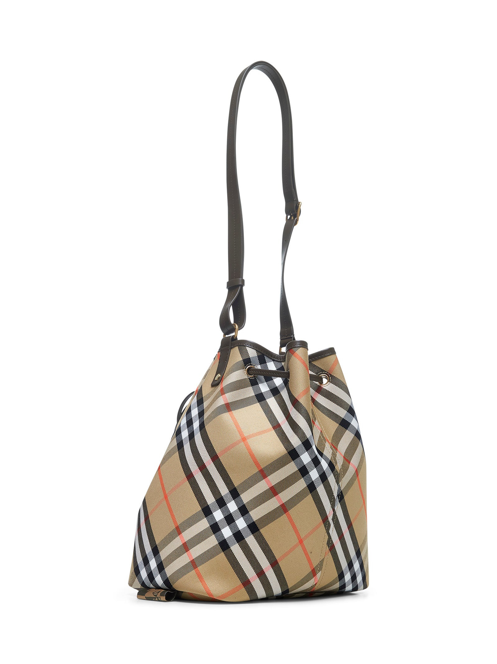 Beige medium Check bucket bag - 3