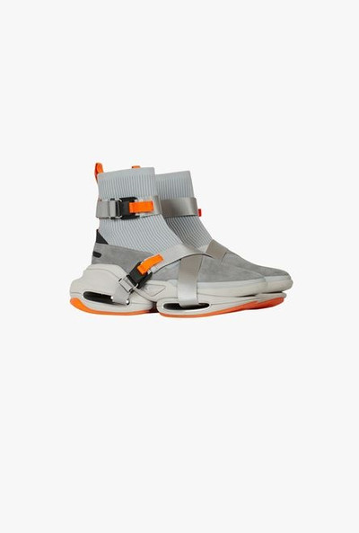 Balmain Gray suede and knit B-Bold sneakers with straps outlook