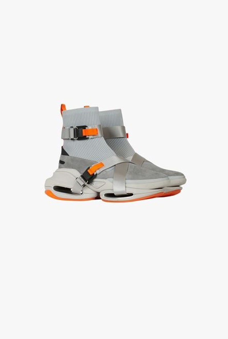 Balmain Gray suede and knit B-Bold sneakers with straps outlook