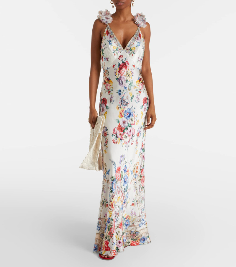 CAMILLA Embellished floral silk slip dress outlook