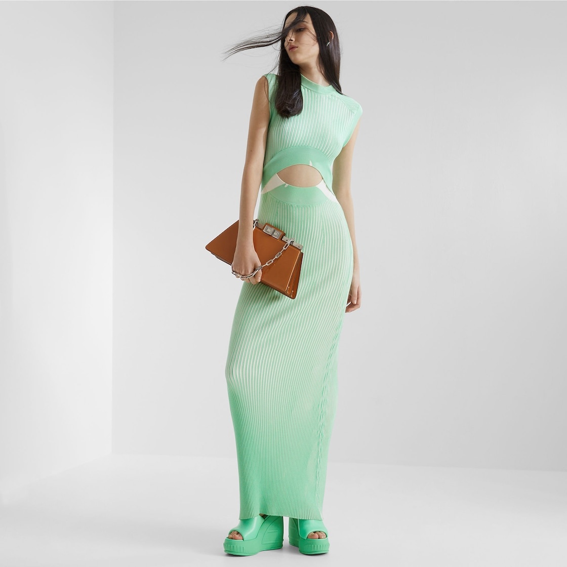 Medium iconic Peekaboo Cut bag made of brown brushed leather. A new evolution of the Peekaboo ISeeU, - 6