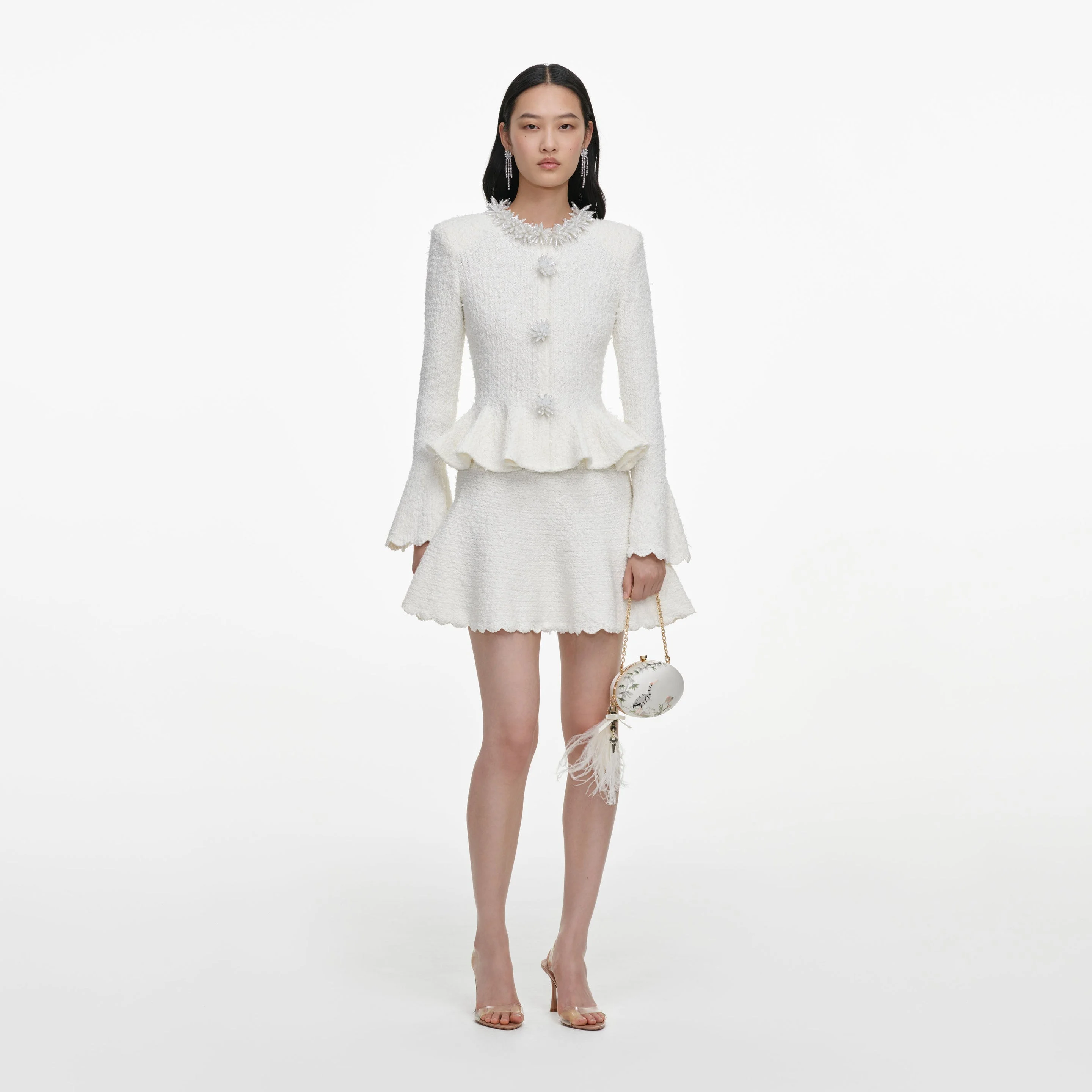 White Textured Knit Mini Dress - 1