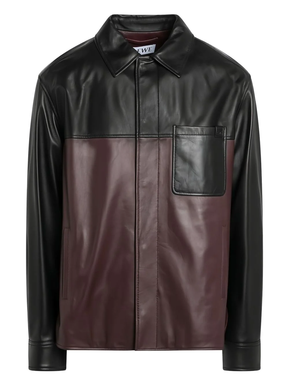 colour-block pocket leather jacket - 1