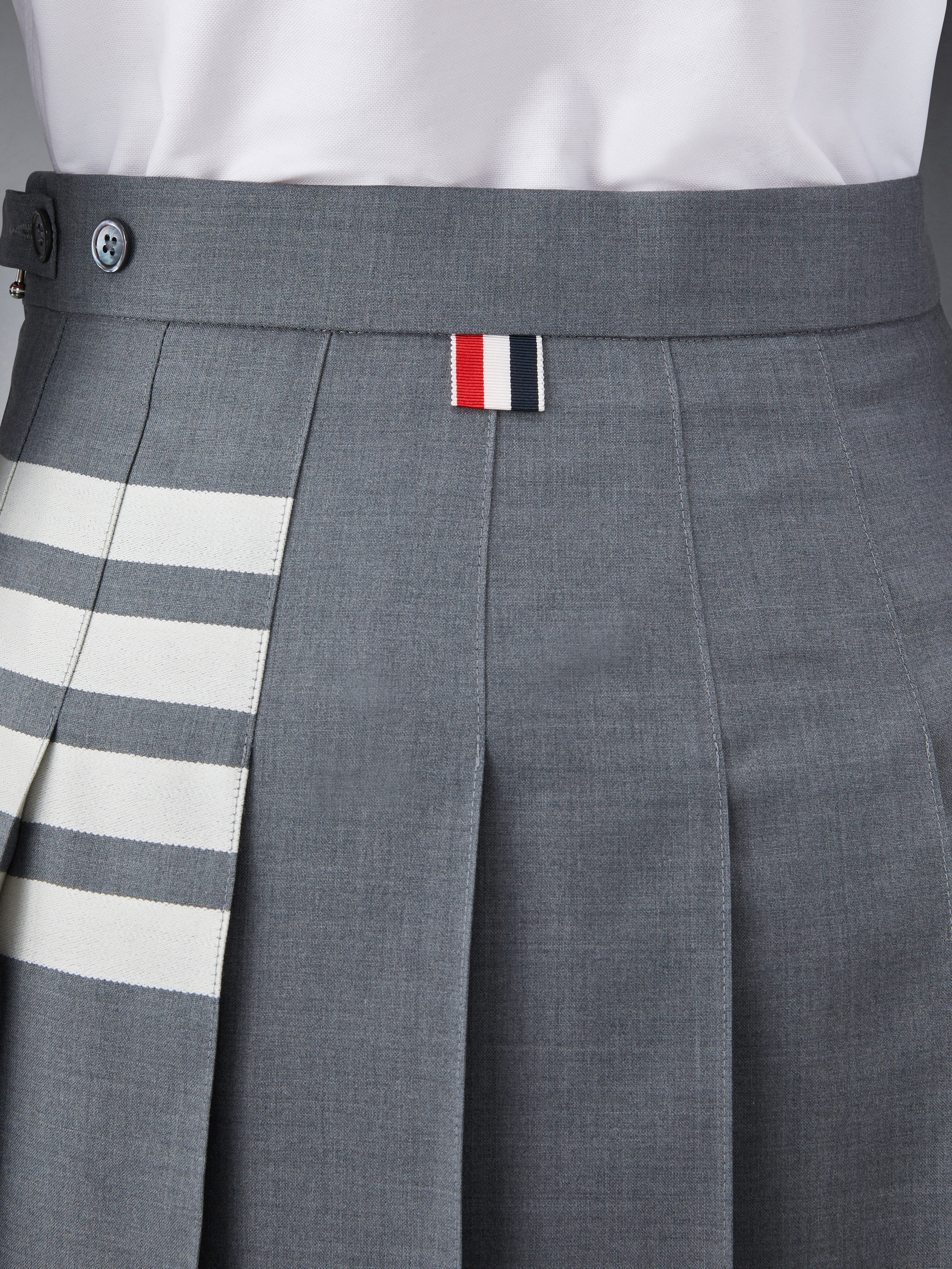 Medium Grey Plain Weave Mini Pleated 4-Bar Skirt - 6