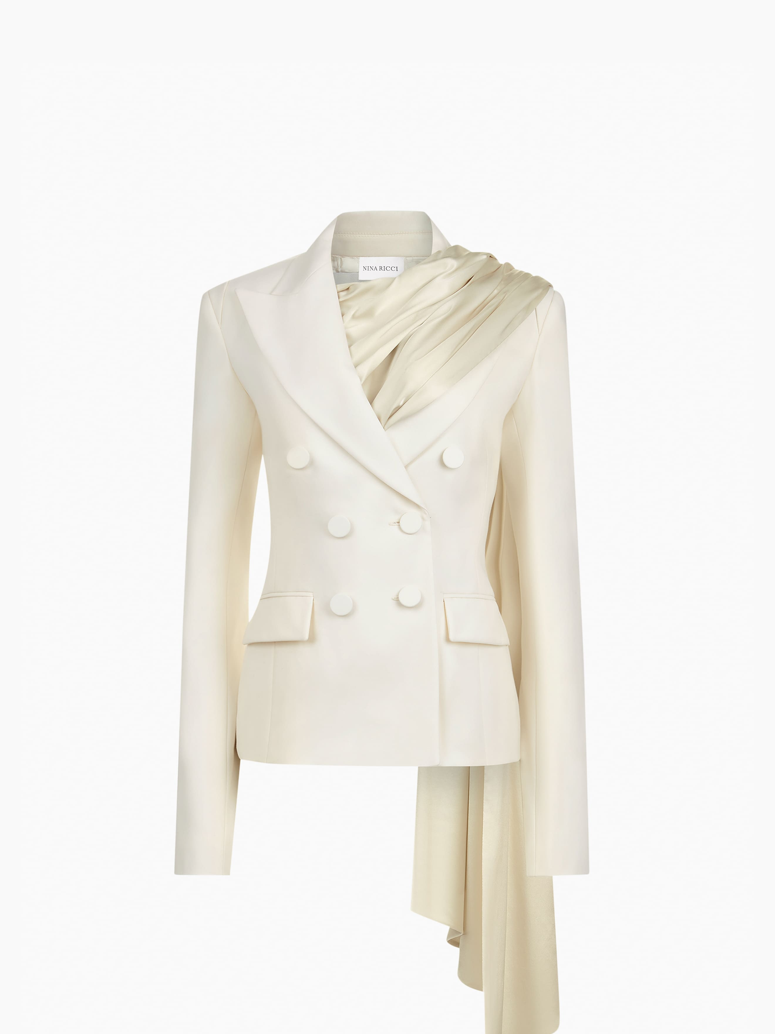 White Tailored Blazer With Scarf - 5