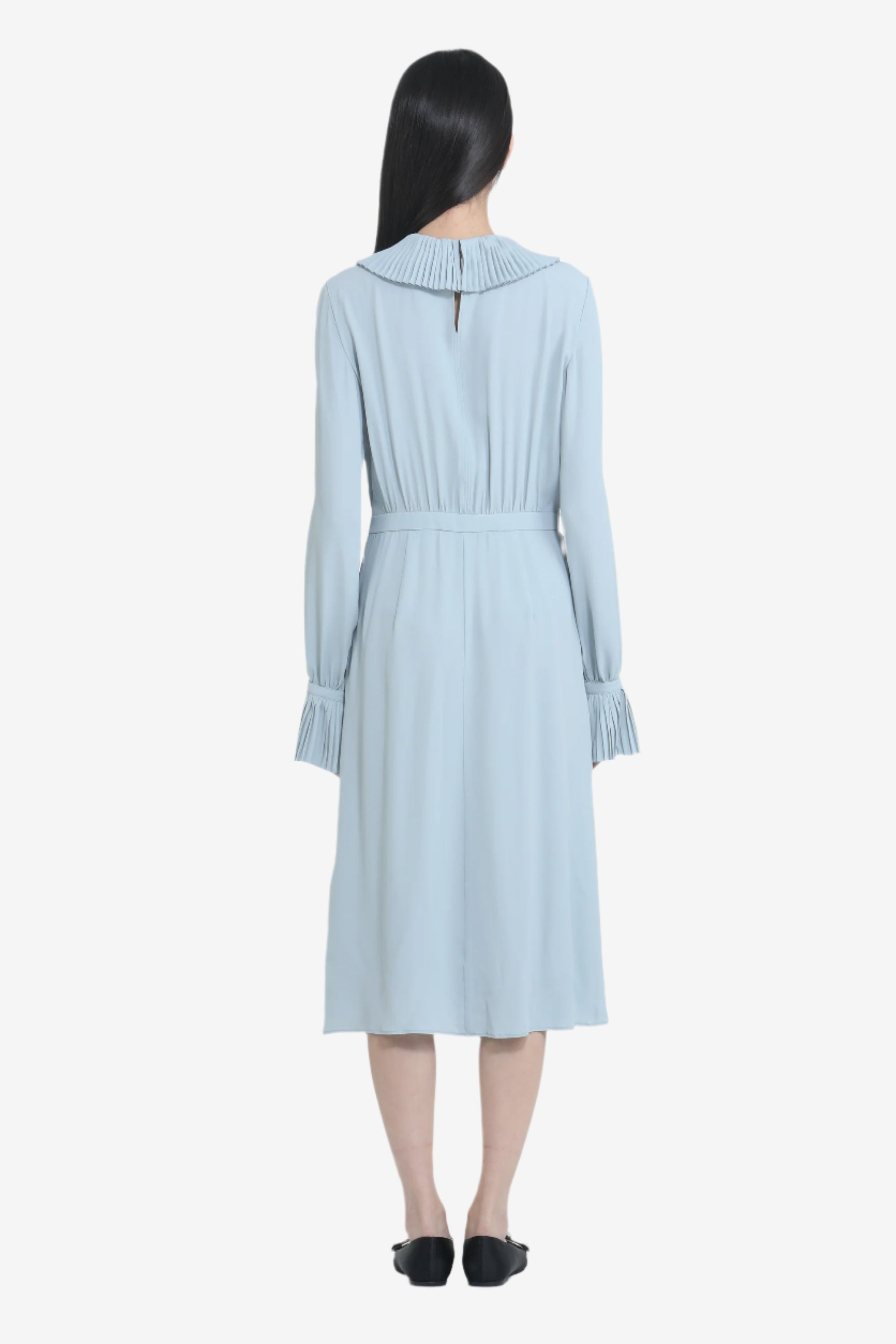 BELOW-THE-KNEE DRESS WITH RUFFLES AND PLEATED COLLAR - 2