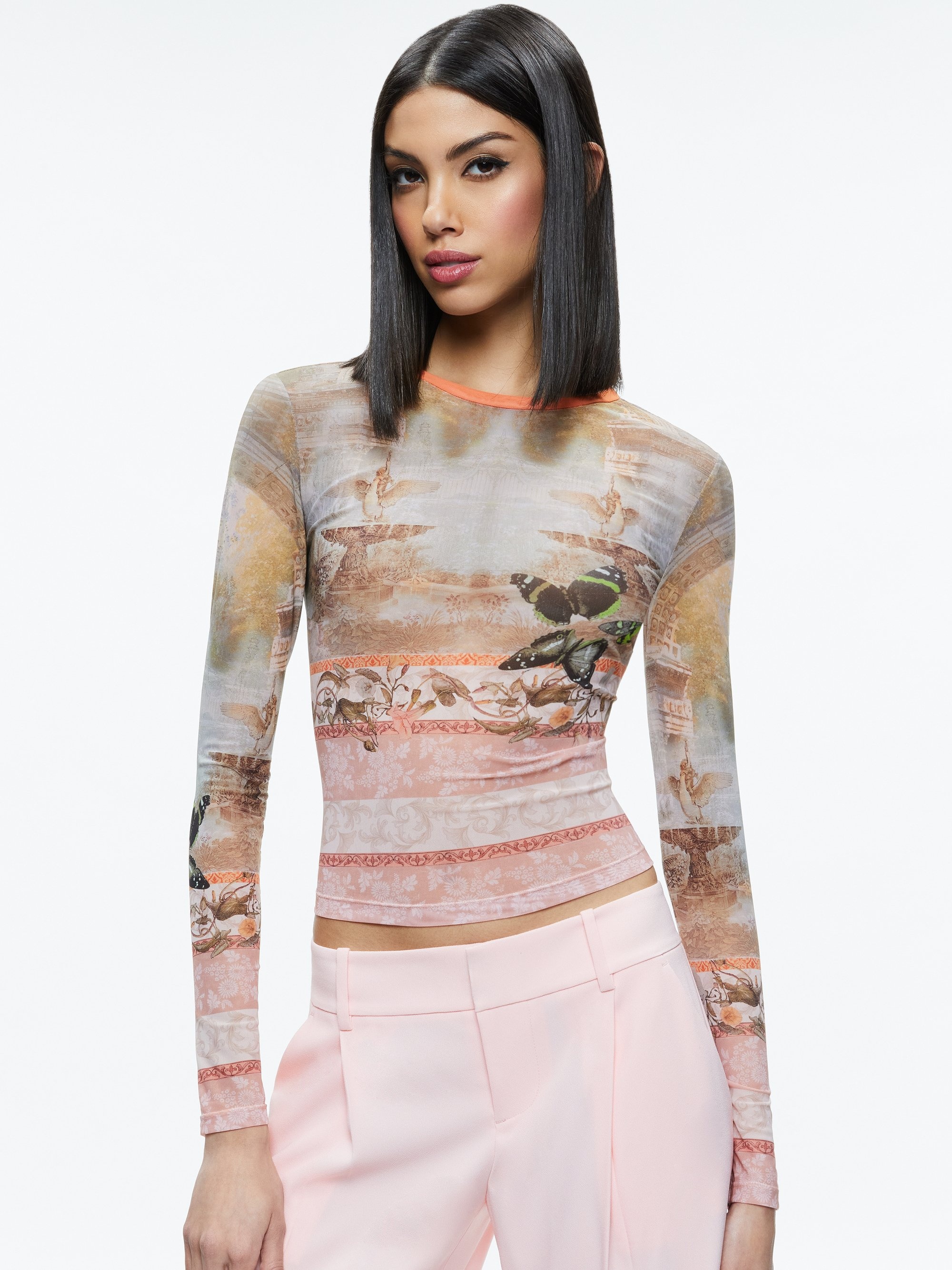 DELAINA PRINTED MESH LONG SLEEVE CROP TOP - 3