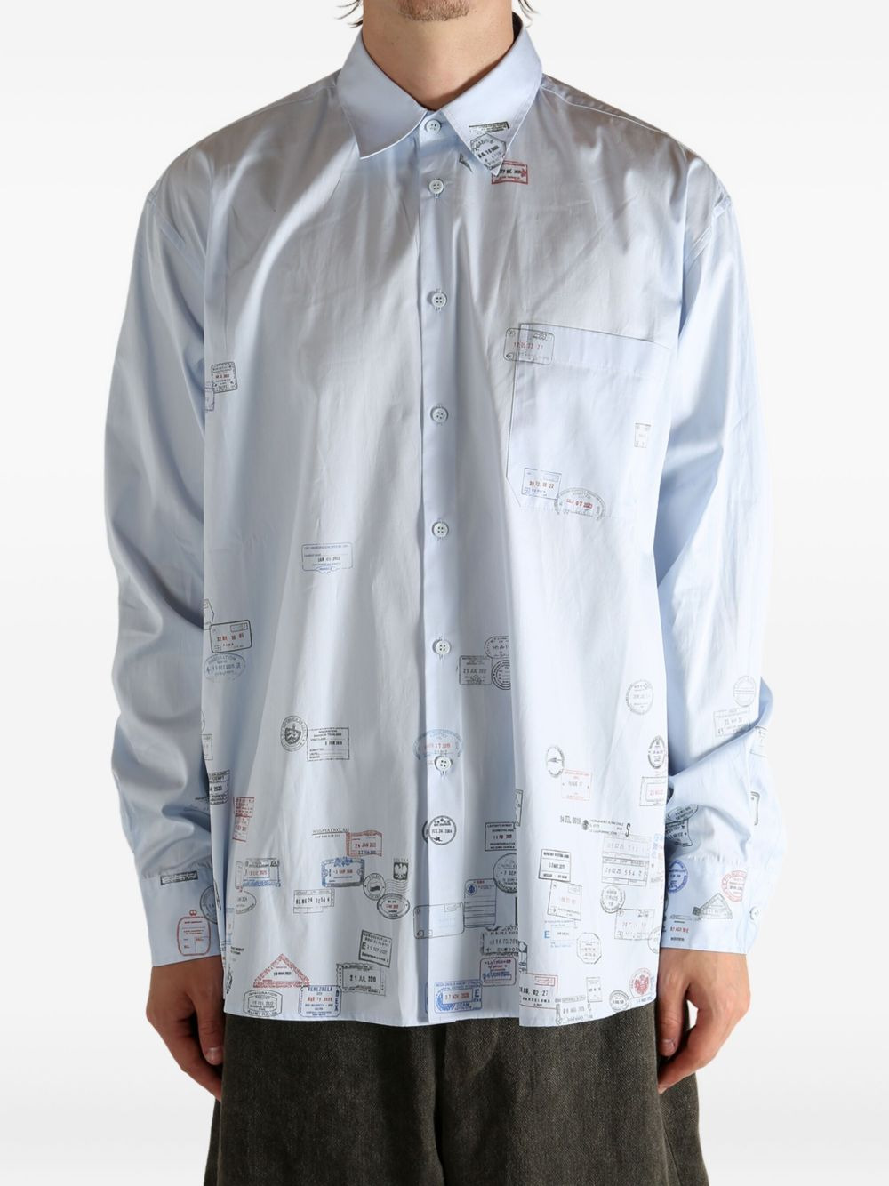 stamp-print cotton shirt - 3