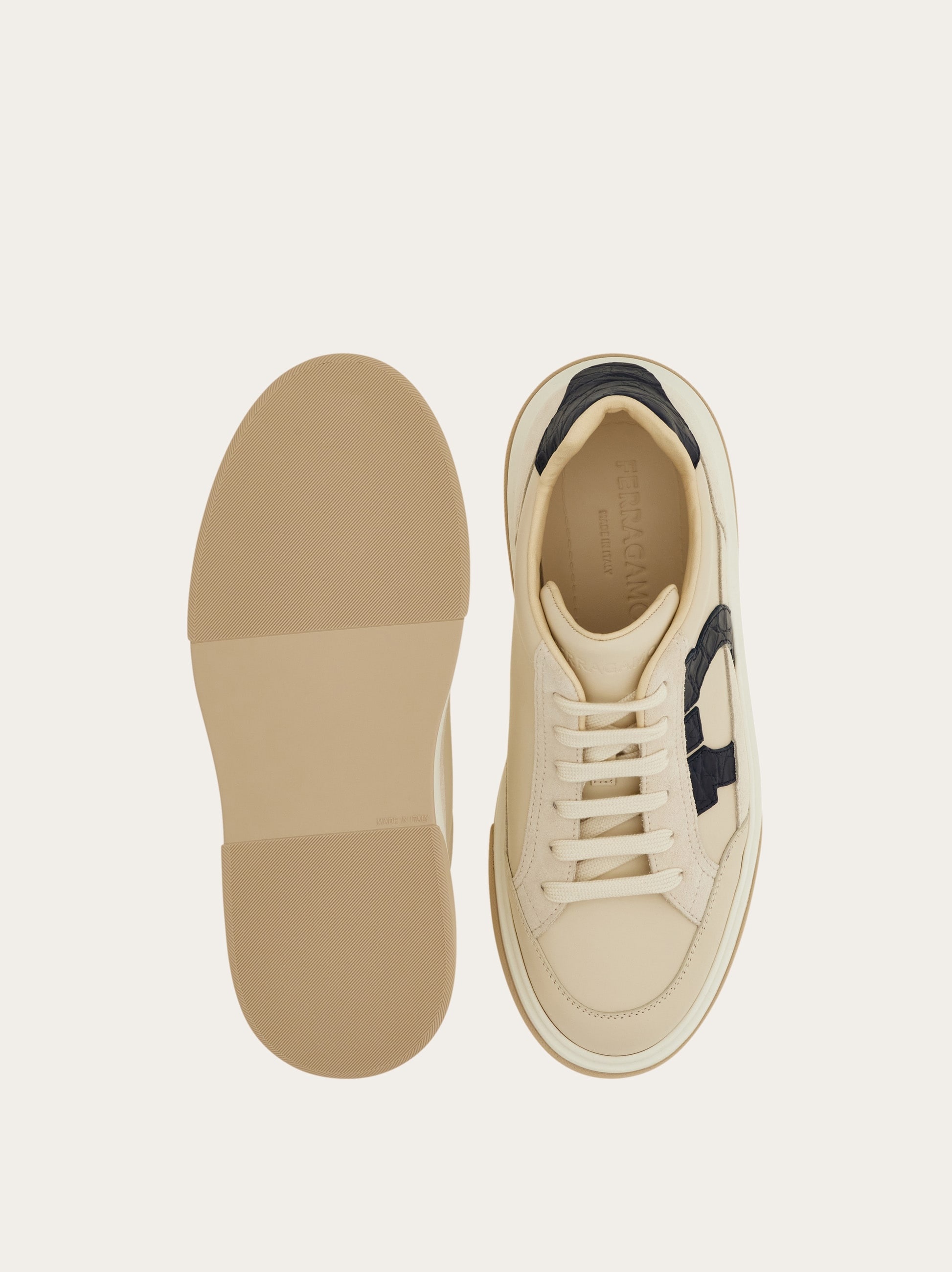 【FERRAGAMO】★送料・関税込★Ganchini sneakers 030191 747629 Ferragamo Gancini Panelled Leather Sneakers | Multicolour