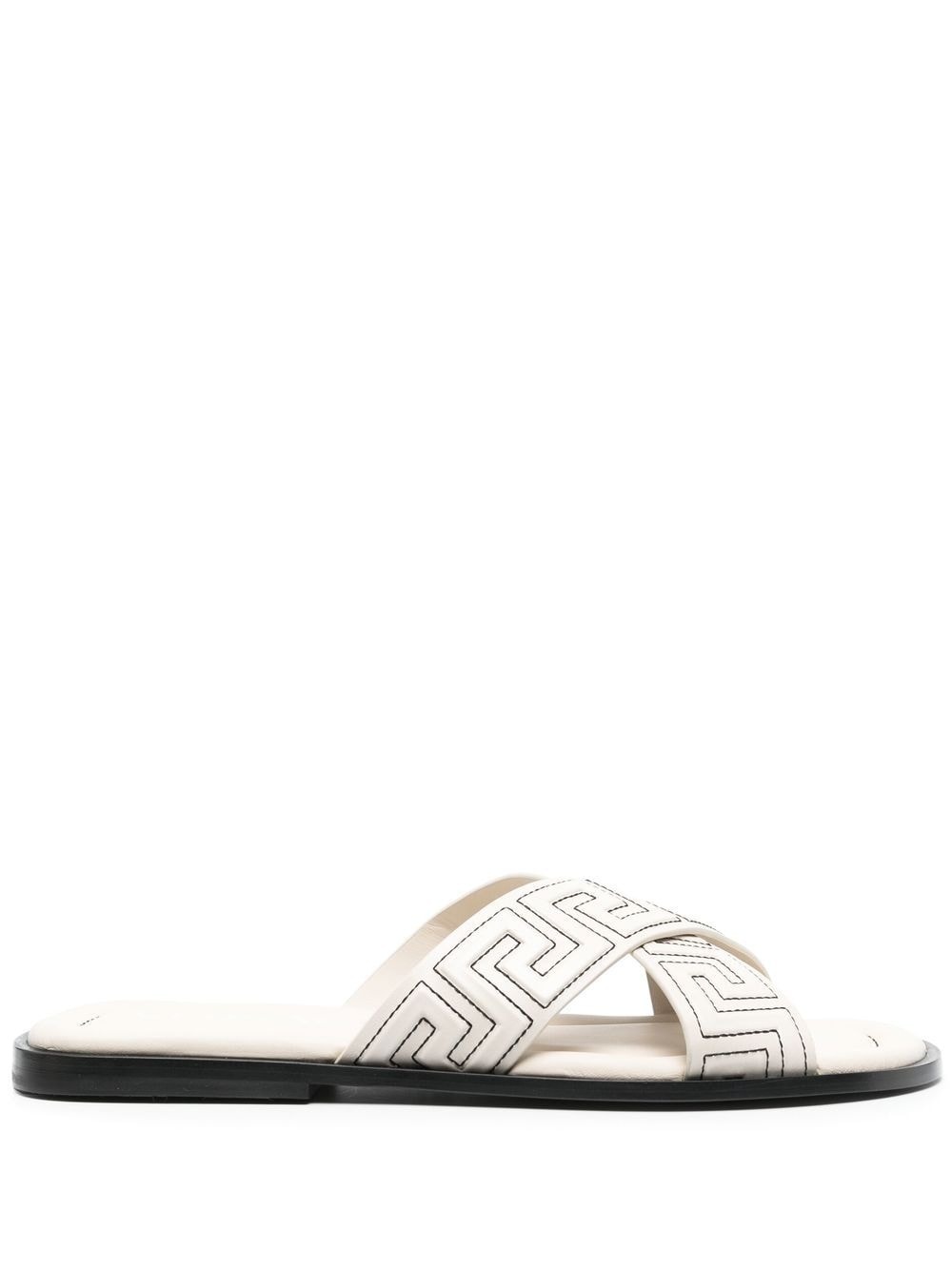 Greca-embossed crossover-strap sandals - 1