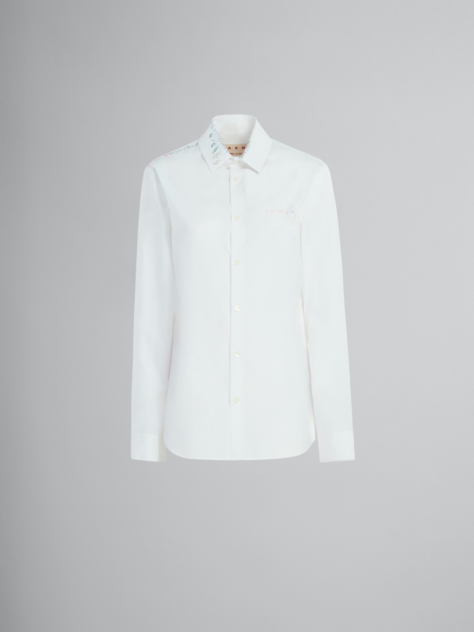 WHITE COTTON SHIRT WITH EMBROIDERY - 1