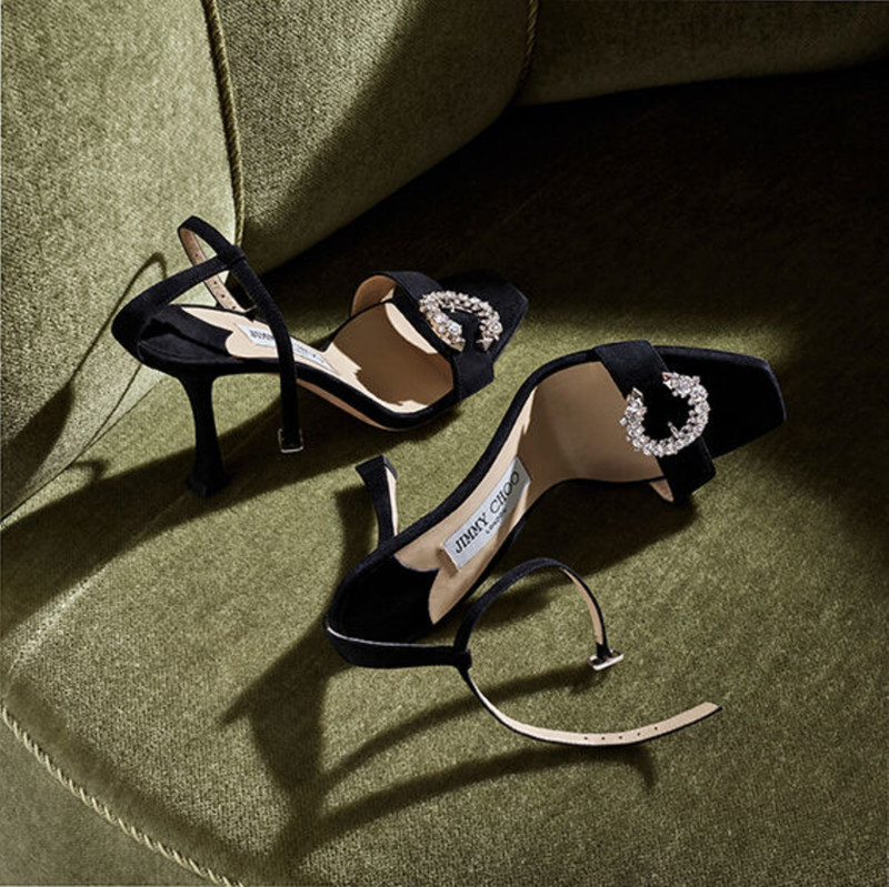 Marsai 90 Black Suede Sandals with Crystal Buckle 6