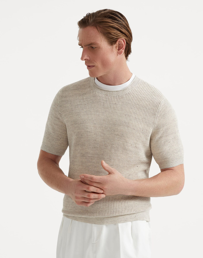 Linen and cotton half English rib knit t-shirt 1