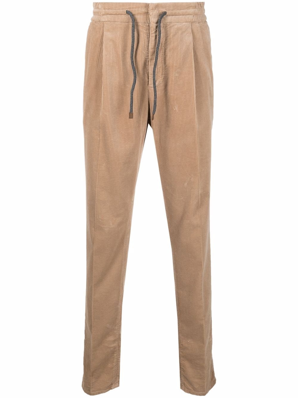 pleated drop-crotch corduroy trousers - 1