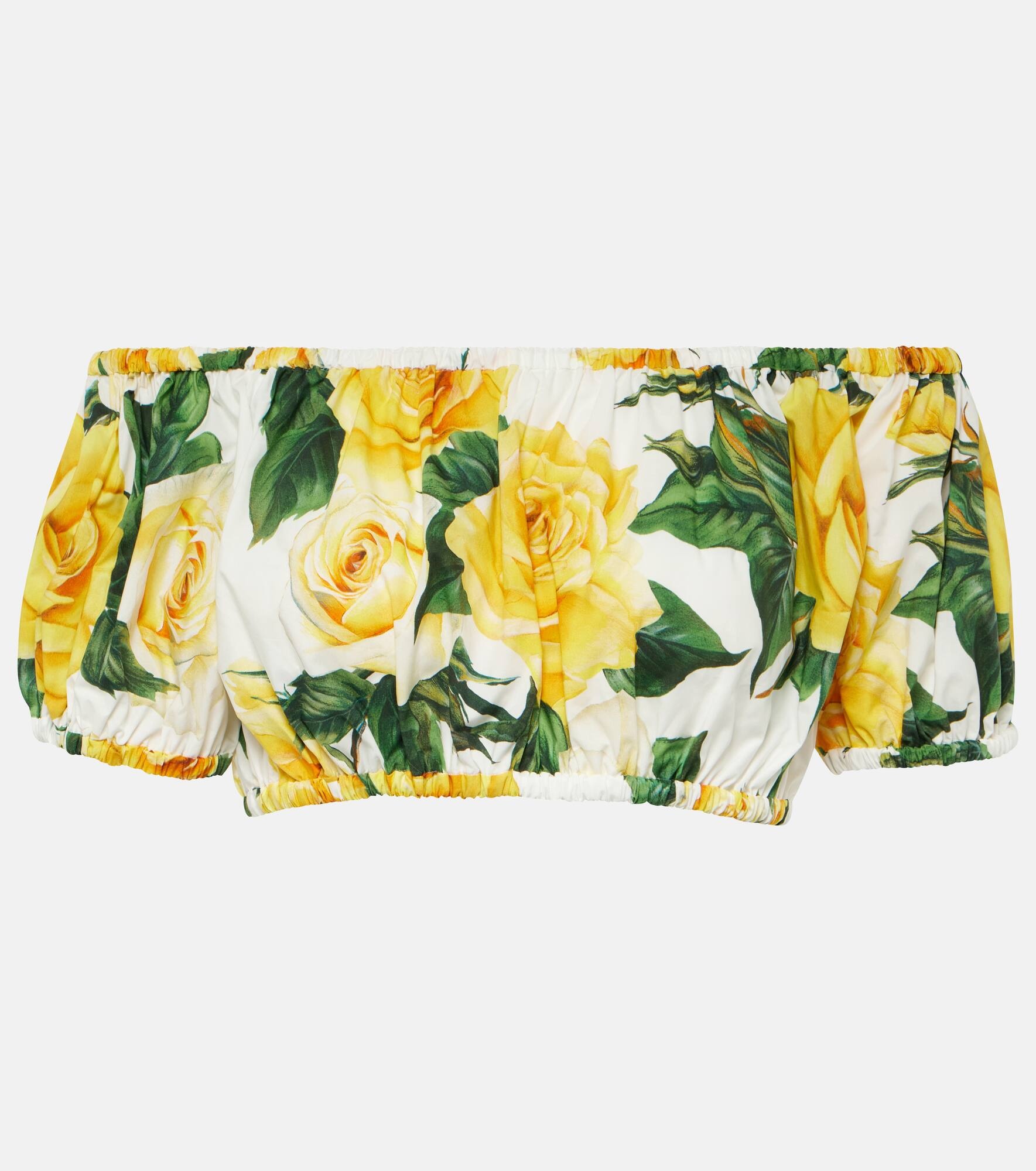 Floral off-shoulder cotton crop top - 1