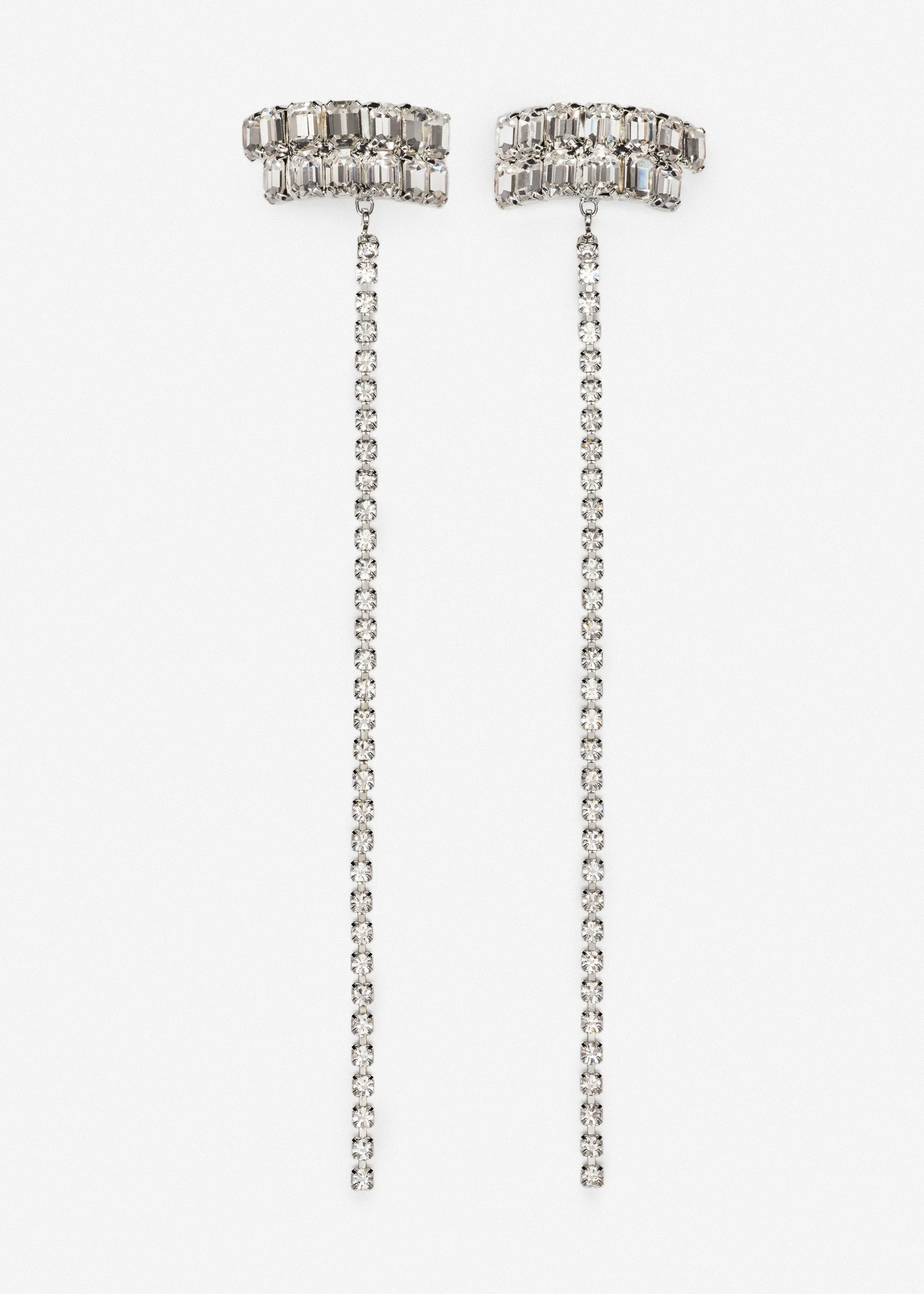 Crystal-embellished long drop earrings in silver - 1