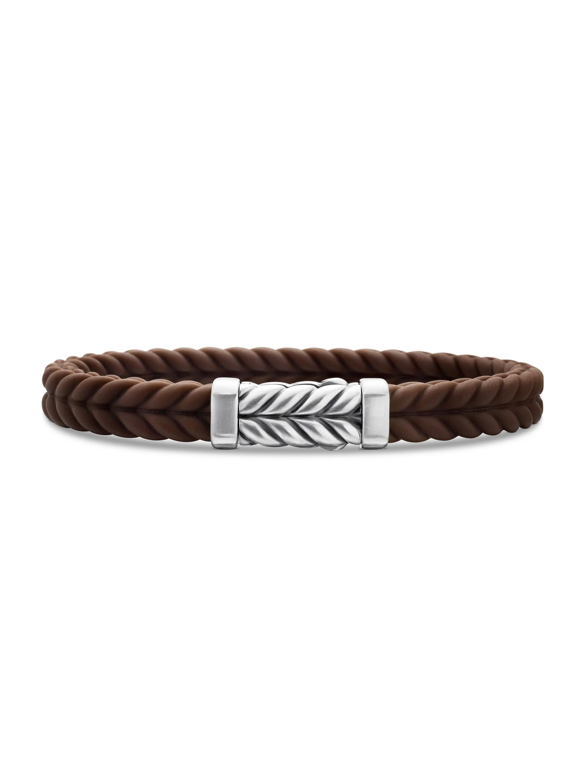 Men's Chevron Bracelet in Brown Rubber - Silver - 1