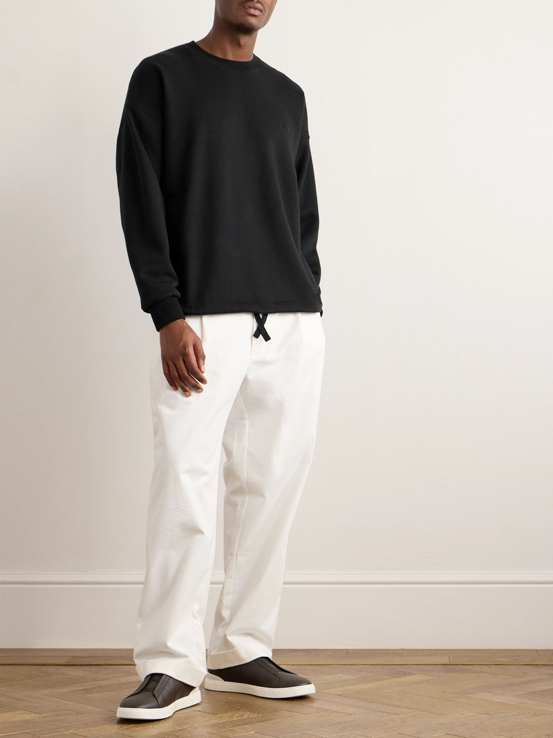 ZEGNA Logo-Embroidered Cotton-Blend Jersey Sweatshirt Black outlook
