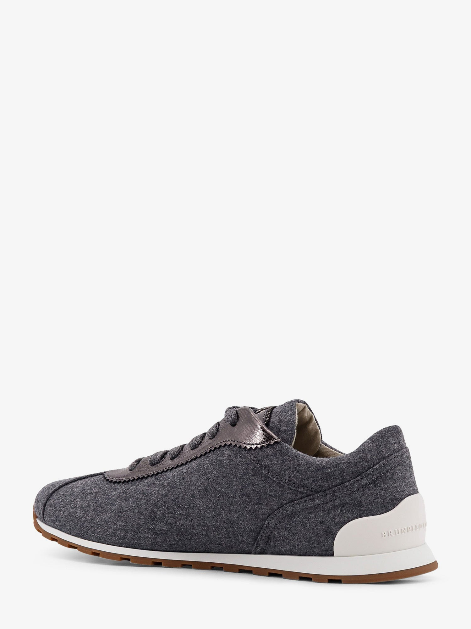 Brunello Cucinelli Women Low-Top Wool Flannel Sneakers With Leather Profiles - 3