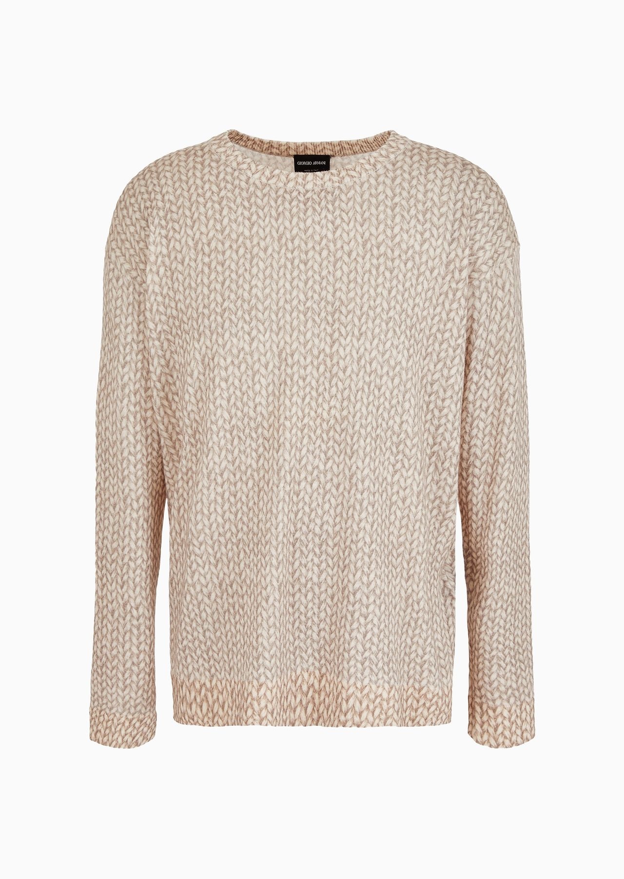 Crew-neck jumper in virgin wool with a braided print - 1