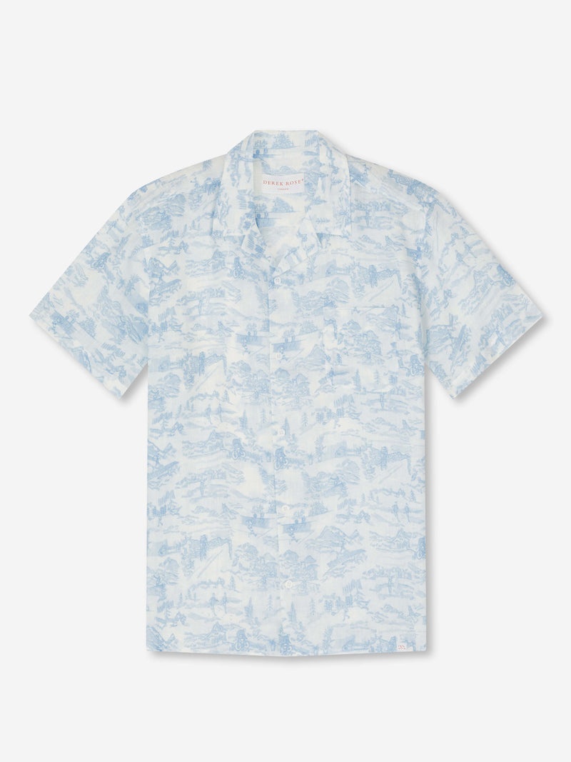 Men's Short Sleeve Shirt Milan 18 Linen White - 1
