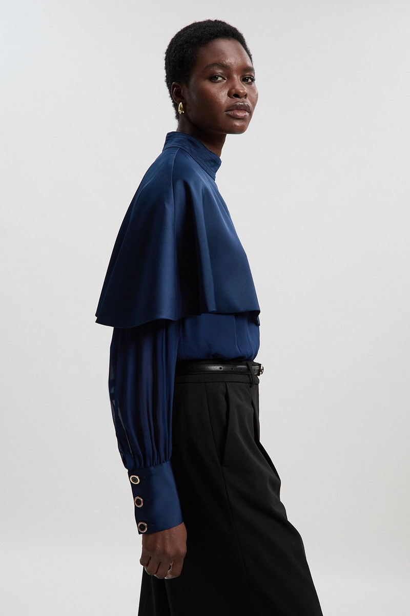 Military Sheer Cape Detail Woven Top 1