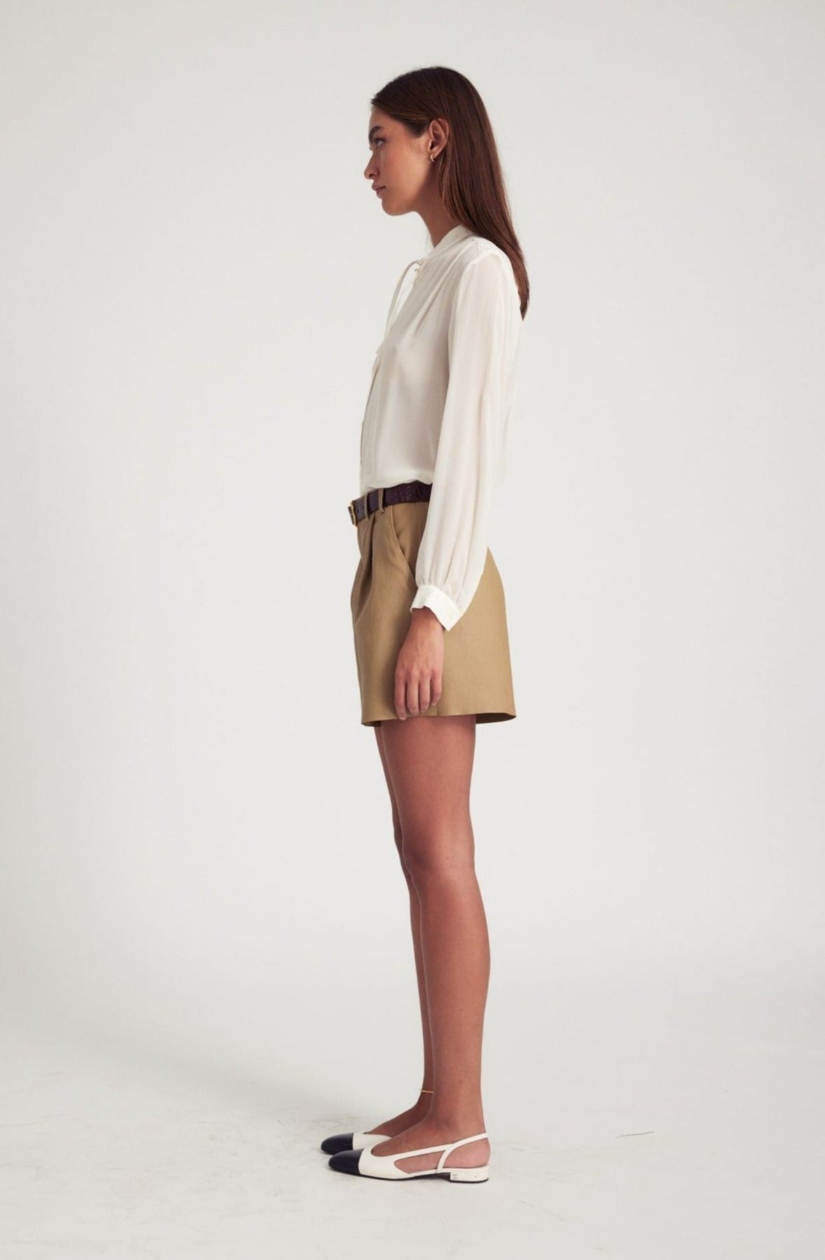 KHAKI LEATHER TROUSER SHORTS - 4