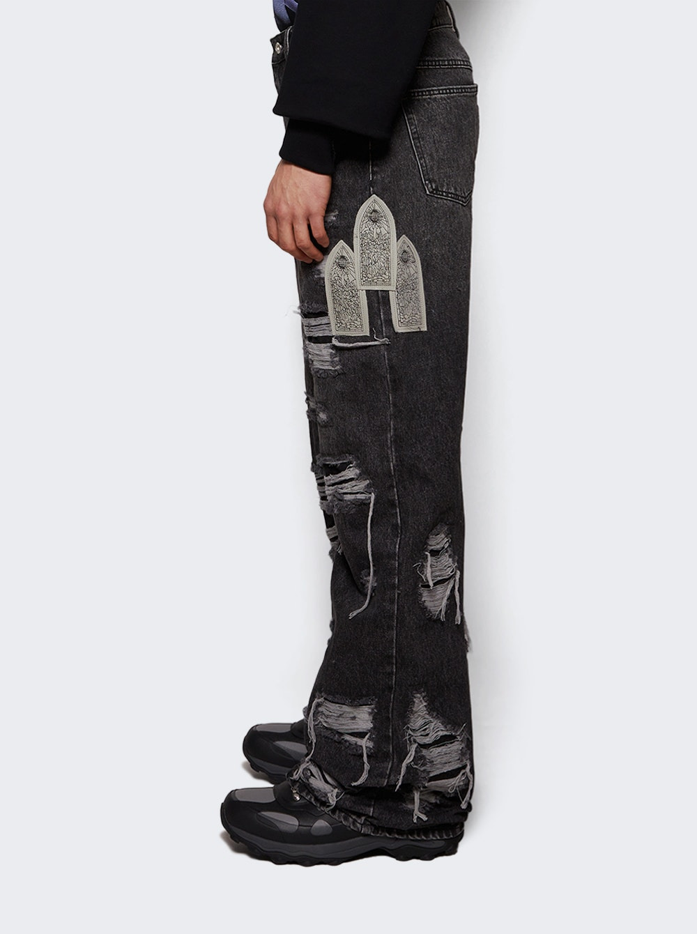 Side Patch Relaxation Denim Jeans Vintage Grey - 3