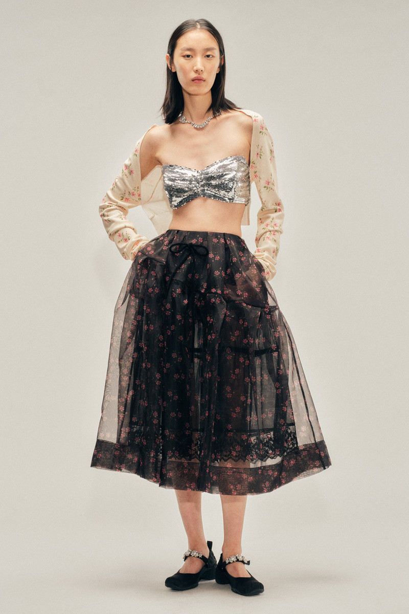 Simone Rocha Sheer Overlay Long Flounce Skirt outlook