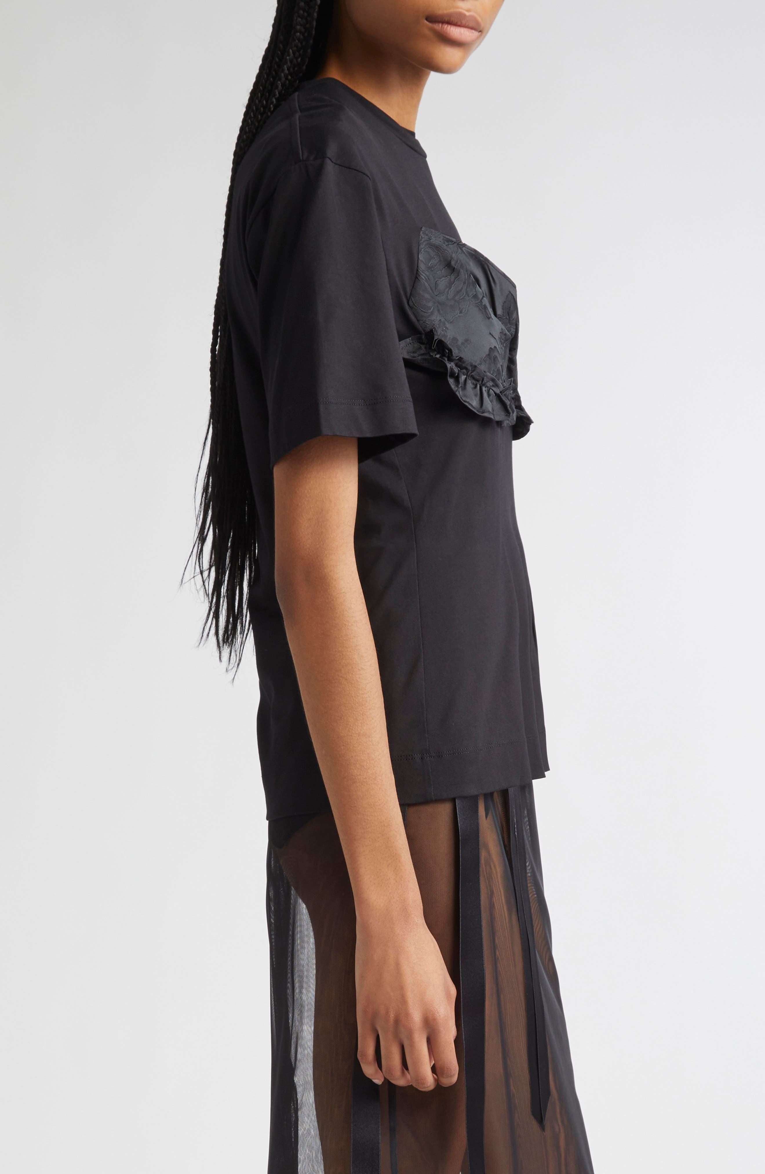 Simone Rocha Patchwork Frill Bust Detail T-Shirt in Black/Black at Nordstrom - 4