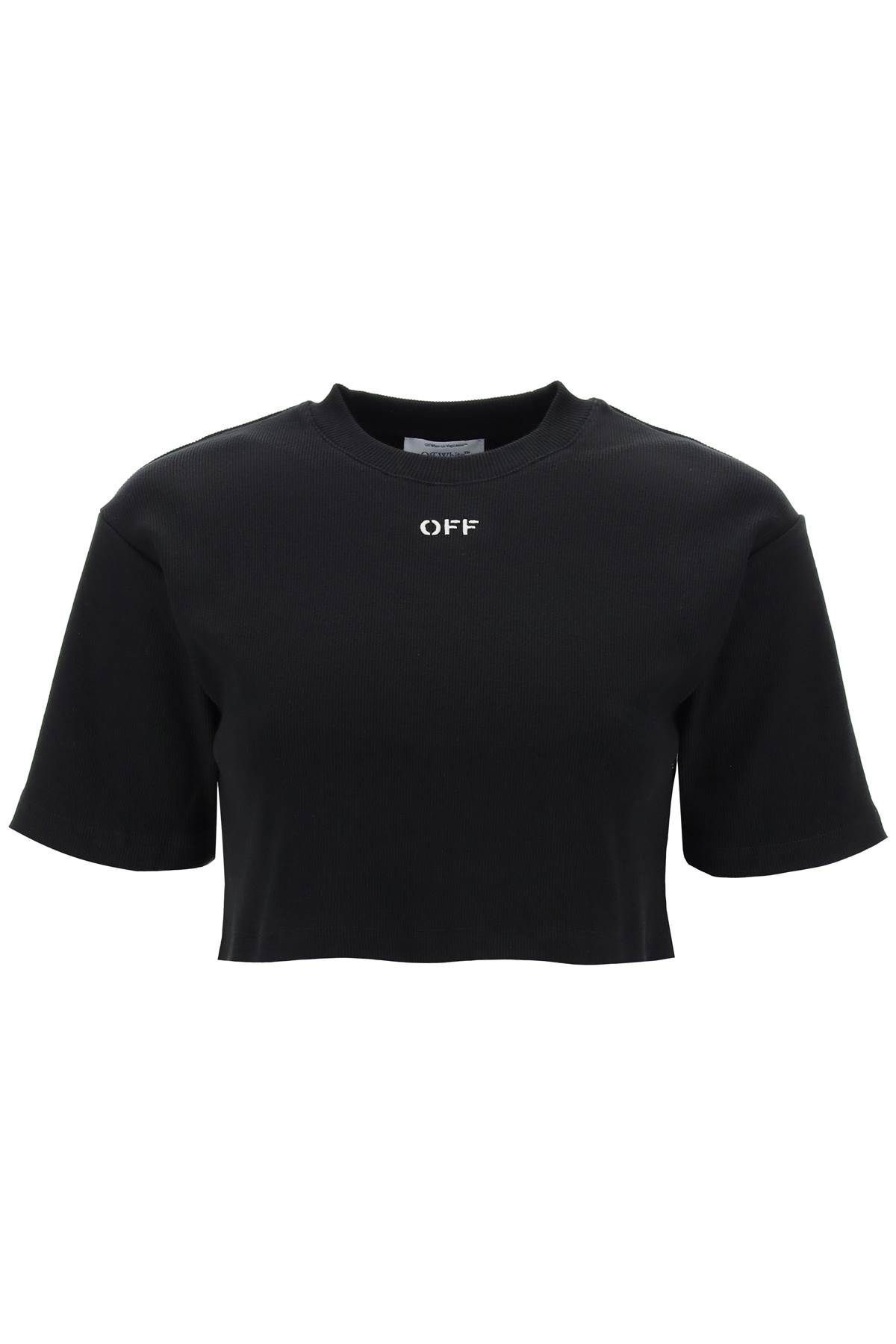 CROPPED T-SHIRT WITH OFF EMBROIDERY - 1