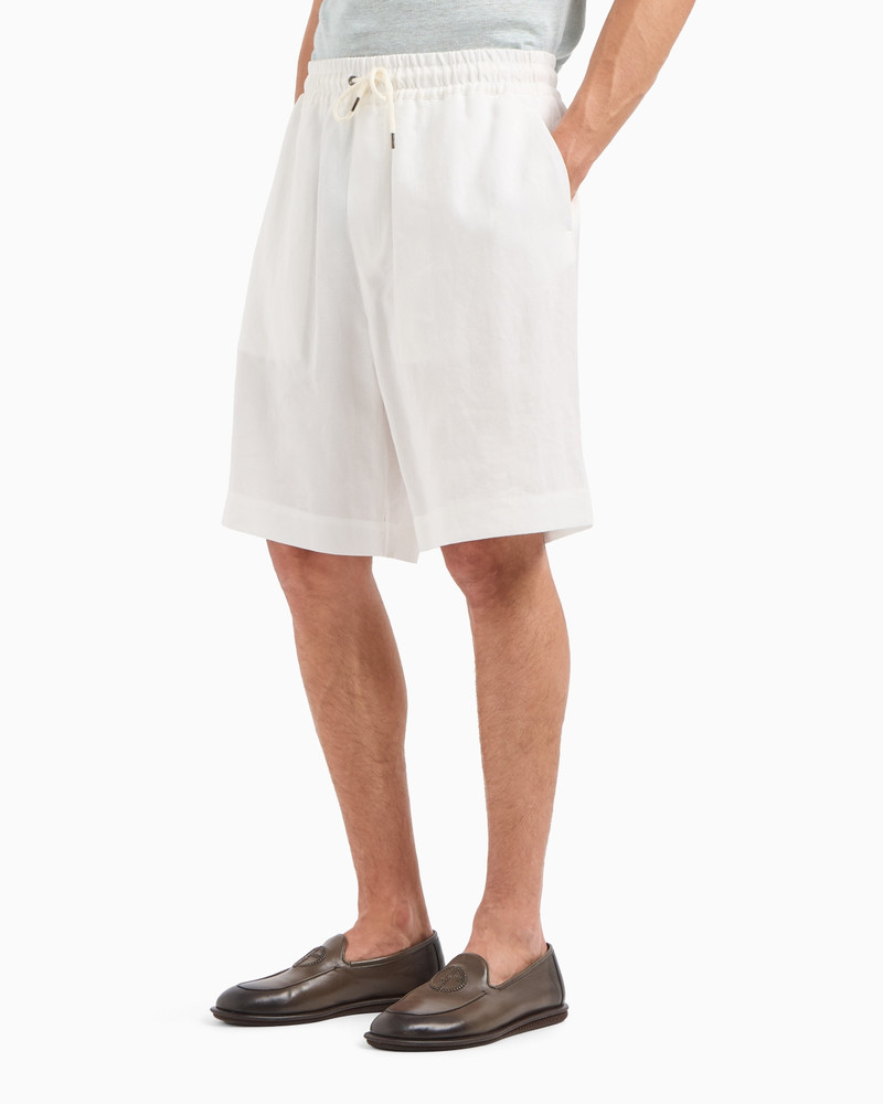 GIORGIO ARMANI Pure linen canvas flat-front Bermuda shorts outlook