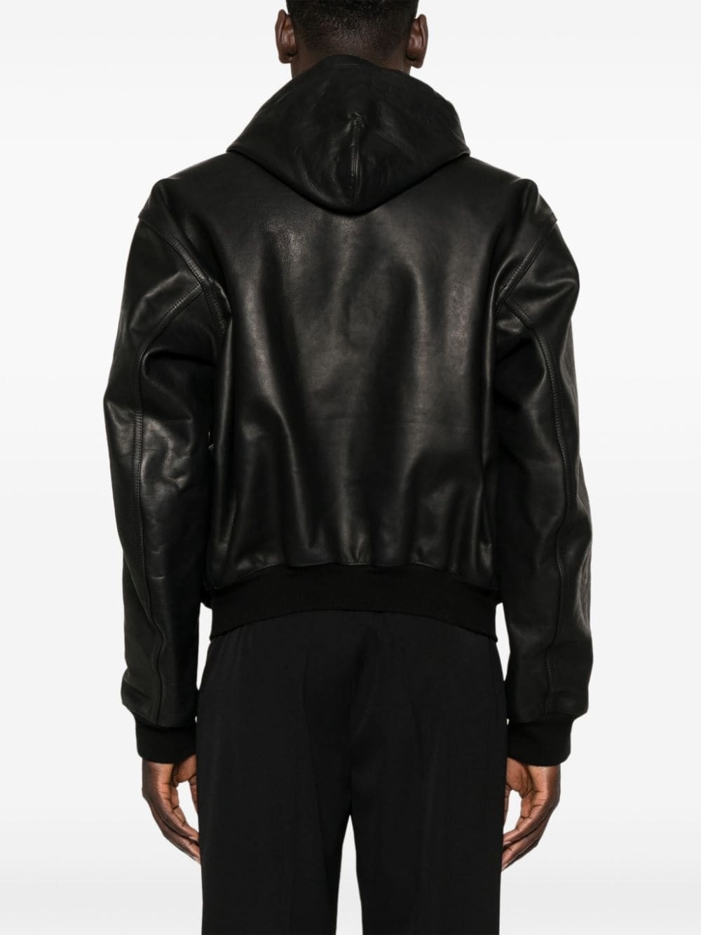 leather hooded bomber jacket - 5