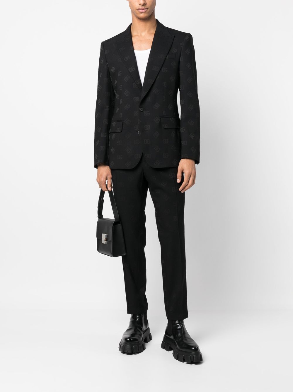 logo-jacquard single-breasted blazer - 2