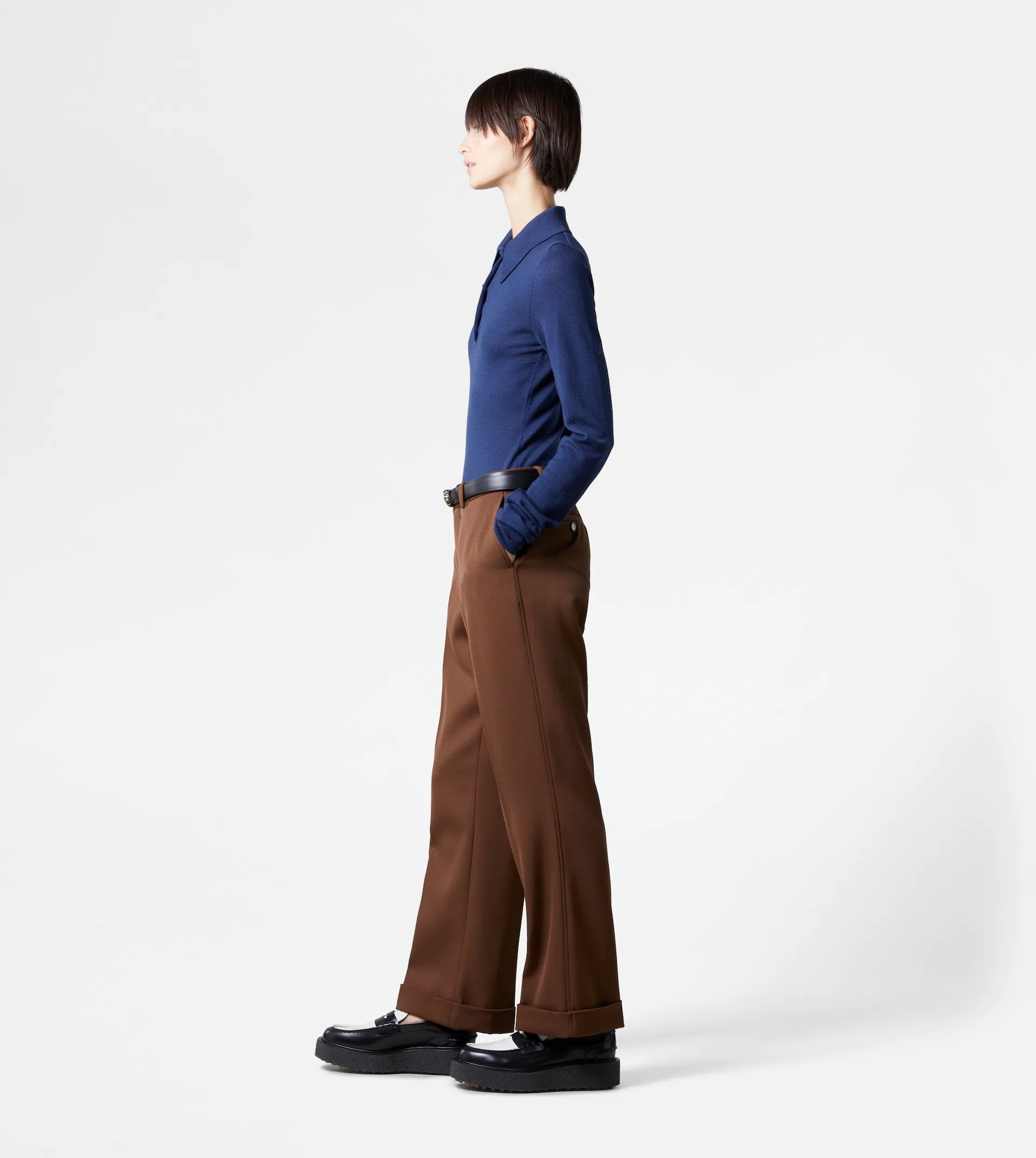 FLARE TROUSERS IN WOOL - BROWN - 4