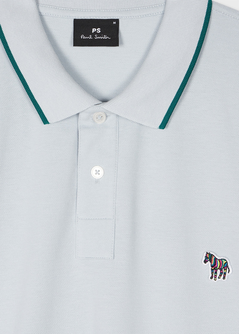 Paul Smith Slim-Fit Pale Blue Zebra Logo Polo Shirt With Teal Tipping outlook